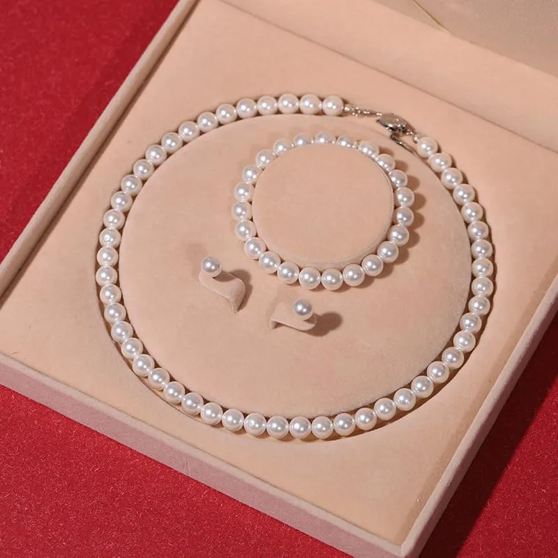 Natural Freshwater Pearl Necklace Set for Women | including Pearl Bracelet and Pearls Earrings | White Pearls Jewelry Set for Mother