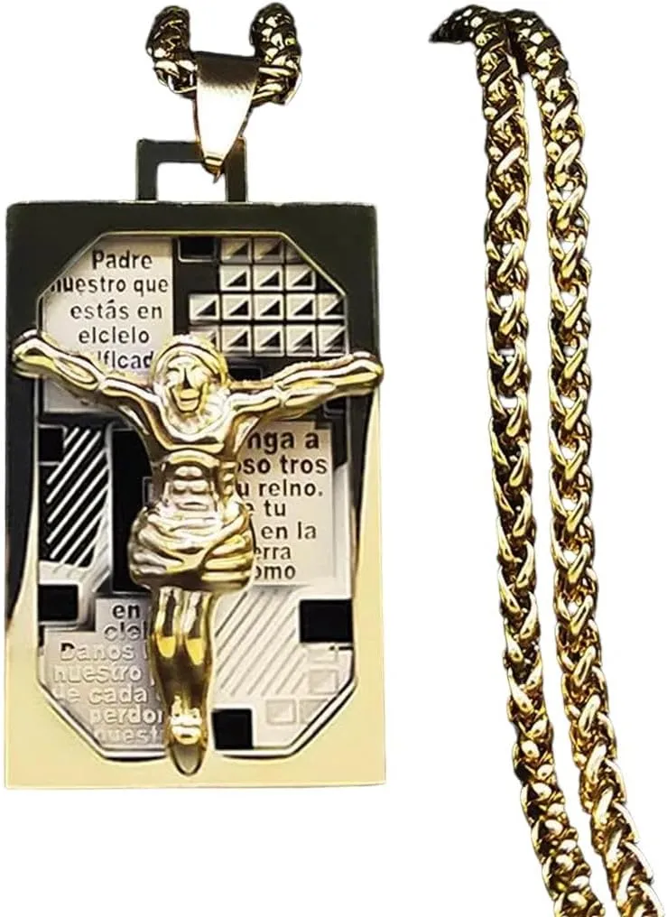 New 2024 Hip Hop Stainless Steel Double Layer Pendant Bible Jesus Women/Men Gold Color Prayer Baptism Necklace Jewelry Fashion Accessories Creative Gift, As Pic, TK-24-DK1229