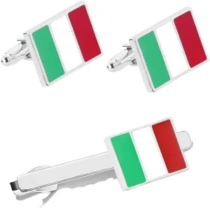 New 2024 Italy Flag Tie Clip Green White Red Square Tie Clips Cufflinks Set National Flag Clip Necktie Party Clips Gift Man Motherland Fashion Accessories Creative Gift, As Pic
