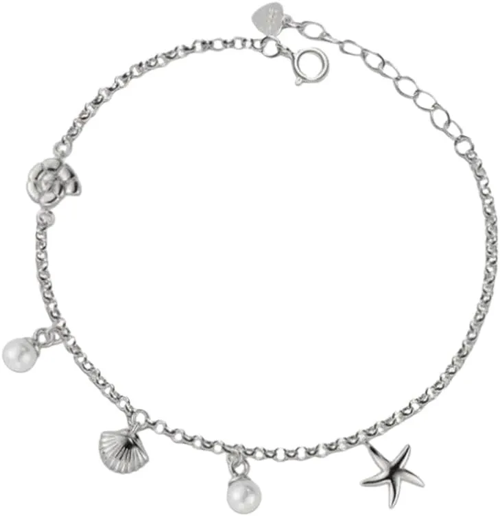 New 2025 Seashell Starfish Charm Bracelet Shell Pearl Friendship Bracelet 18K Gold Plated Sterling Silver Jewelry Trendy Best For Friend Decoration Jewelry Commemorative Trendy Best For Gift