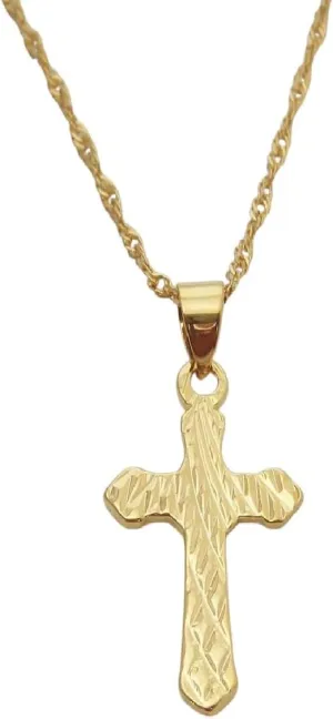New 2025 Yellow Gold Color 45Cm Water Wave Necklace Plain Surface Jesus Cross God Pendant Decoration Jewelry Commemorative with for You Accessories Trendy Creative Best for Gift