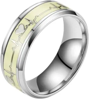 New 2026 Unisex Stainles Stell Trendy Electrocardiogram Luminous Finger Rings for Men Women Fashion Glowing in Dark Heart Band Ring Jewelry Couples Accessories Creative Gift for Women and Men