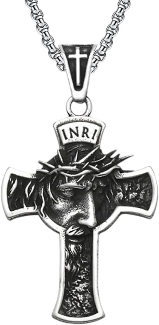 New For Trendy 2025 Classic Jesus Cross Pendant Chain Stainless Steel Inri Jesus Religon Necklace Trendy Popular Male Jewelry Accessories Jewelry Fashion Accessories Creative Gift