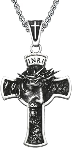 New For Trendy 2025 Classic Jesus Cross Pendant Chain Stainless Steel Inri Jesus Religon Necklace Trendy Popular Male Jewelry Accessories Jewelry Fashion Accessories Creative Gift