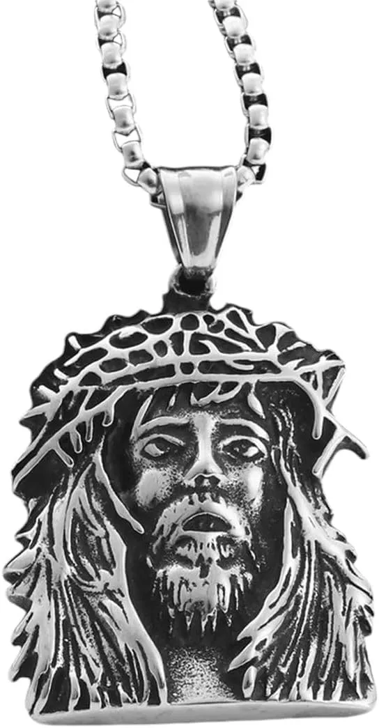 New For Trendy 2025 Punk Retro Christian Jesus Pendant Trendy Men's Stainless Steel Motorcycle Amulet Necklace Fashion Jewelry Gifts Fashion Accessories Creative Gift
