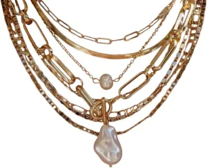 New For Trendy 2025 Vintage New Gold Color Multiple Styles Necklace For Women Trendy Multi-Layer Crystal Pendant Necklaces Set Jewelry Gifts Fashion Accessories Creative Gift