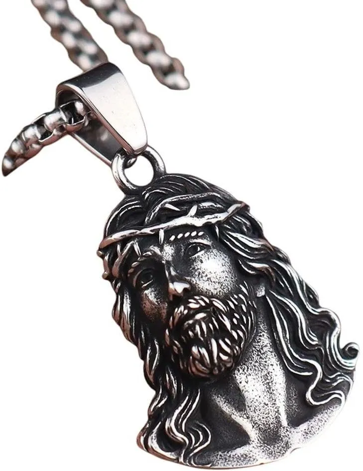 New Stainless Steel Jesus Pendant Chain For Women Fashion Catholic Crown Of Thons Necklace Amulet Jewelry Accessories, As Pic