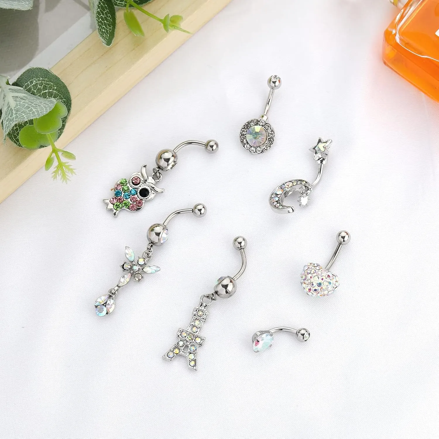 NEWITIN 10 Pieces 14G Belly Button Rings for Women Navel Ring Body Piercing Jewelry Set 316L Surgical Steel Inlaid Cubic Zirconia Belly Dangle Rings for Women