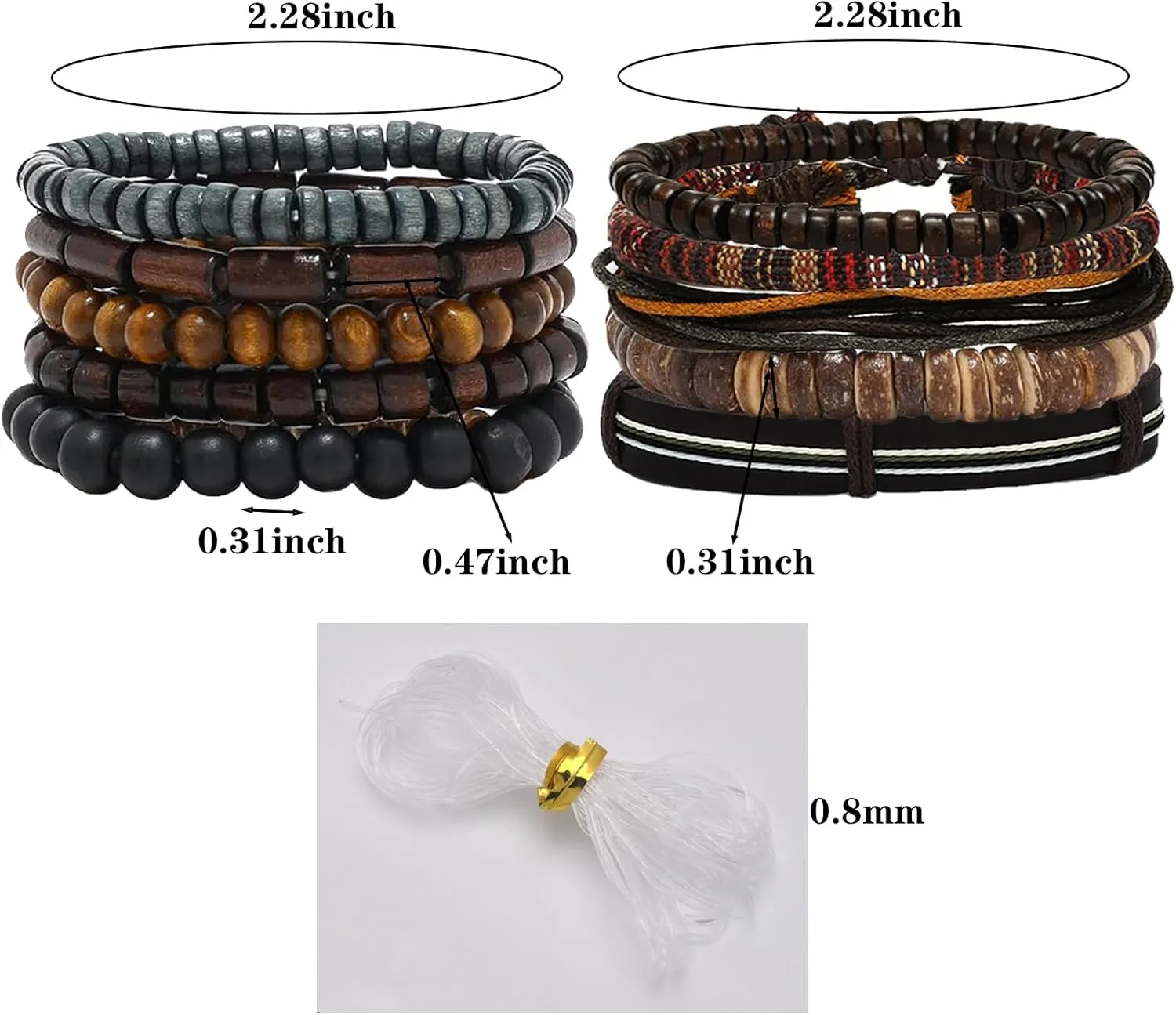 NEWITIN 10 Pieces African Beaded Bracelets Adjustable Jamaica Bracelet Jewelry Multi Layer Ethnic Tribal Braided Bracelet Leather Bracelets for Men Women