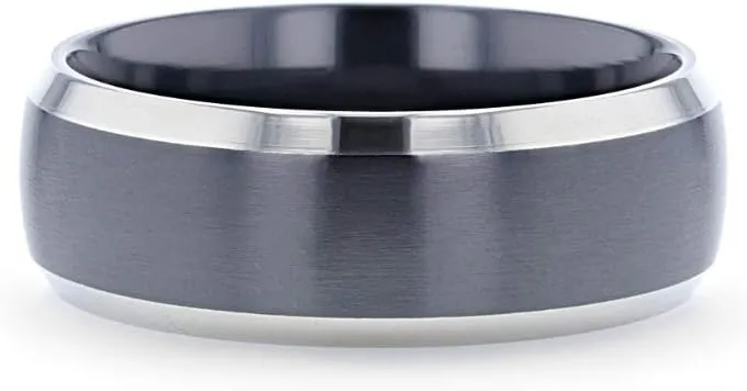 Nolan | Titanium Rings for Men | Lightweight Titanium | Comfort Fit | Domed Black Titanium Wedding Band with Polished Beveled Edges - 8mm