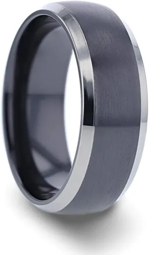 Nolan | Titanium Rings for Men | Lightweight Titanium | Comfort Fit | Domed Black Titanium Wedding Band with Polished Beveled Edges - 8mm