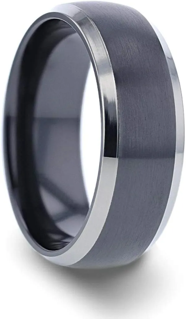 Nolan | Titanium Rings for Men | Lightweight Titanium | Comfort Fit | Domed Black Titanium Wedding Band with Polished Beveled Edges - 8mm