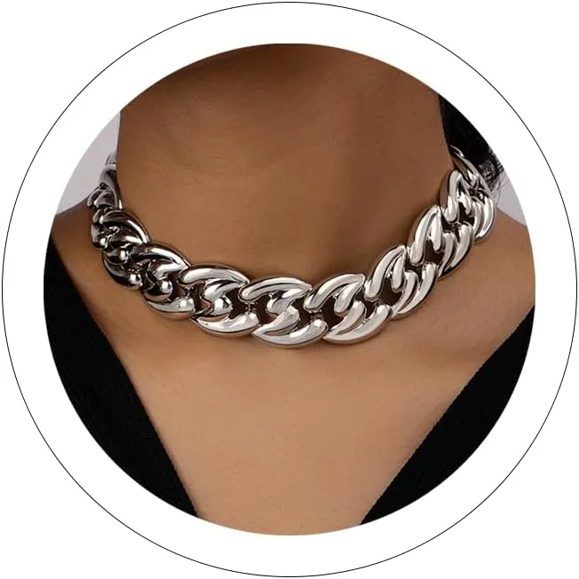 Otxas Chunky Gold & Silver Necklaces for Women - Punk Choker, Cuban Chain, Vintage & Trendy Hip-hop Jewelry