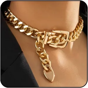 Otxas Chunky Gold & Silver Necklaces for Women - Punk Choker, Cuban Chain, Vintage & Trendy Hip-hop Jewelry