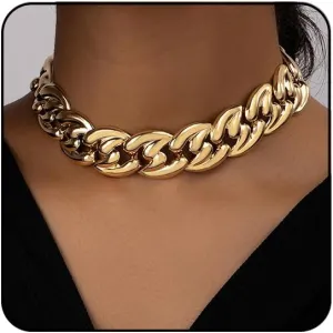 Otxas Chunky Gold & Silver Necklaces for Women - Punk Choker, Cuban Chain, Vintage & Trendy Hip-hop Jewelry