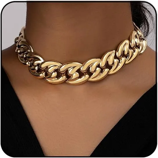 Otxas Chunky Gold & Silver Necklaces for Women - Punk Choker, Cuban Chain, Vintage & Trendy Hip-hop Jewelry