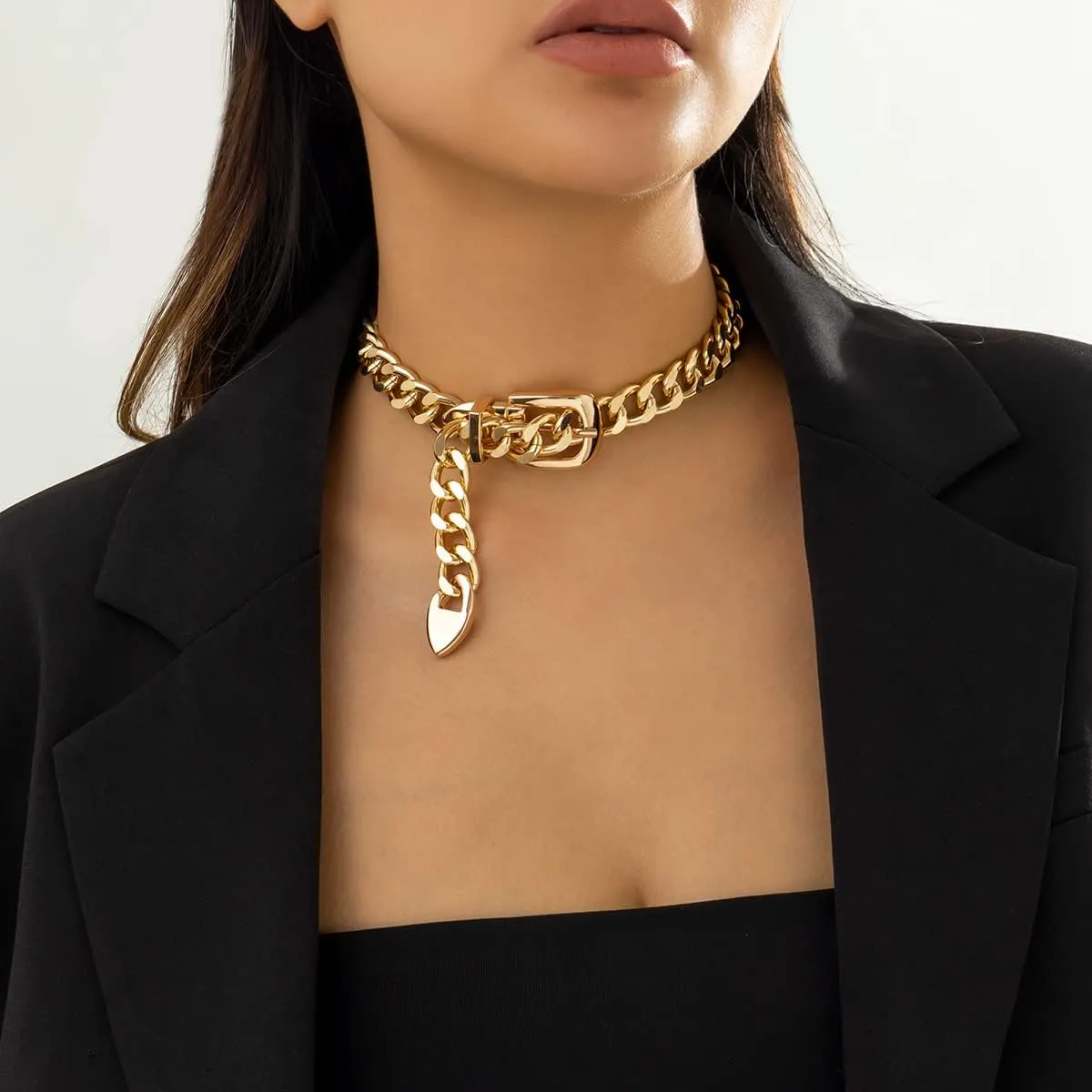 Otxas Chunky Gold & Silver Necklaces for Women - Punk Choker, Cuban Chain, Vintage & Trendy Hip-hop Jewelry