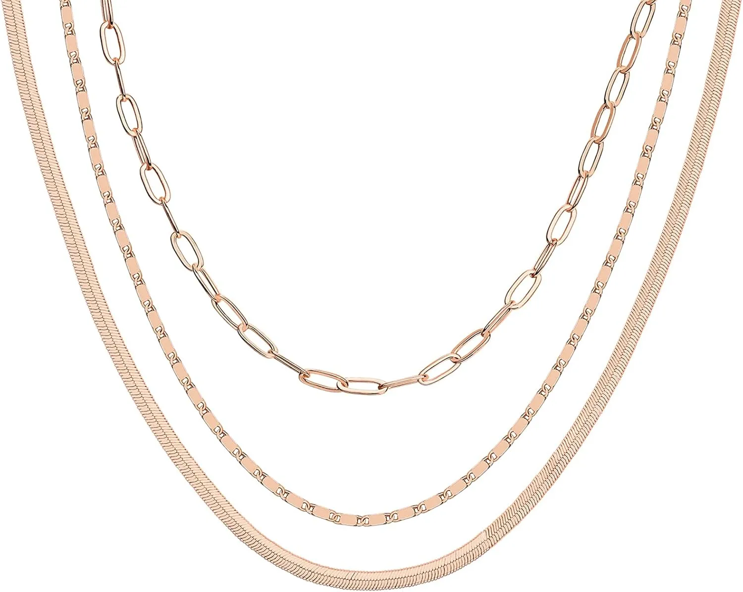 PAVOI 14K Gold Plated Dainty Layering Necklaces for Women | Snake Chain, Curb Link, Paperclip Layered Chains | Trendy Layering Necklace