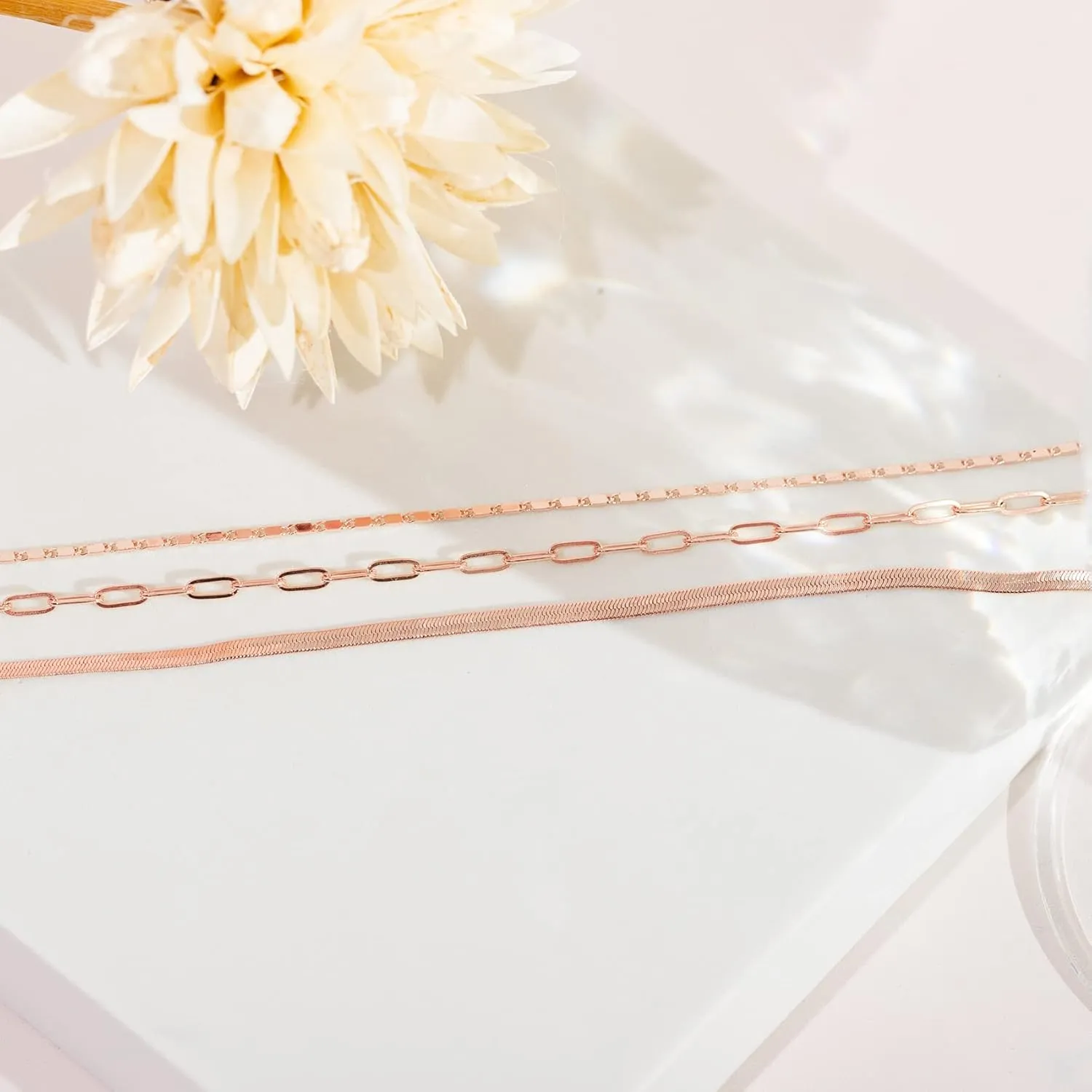 PAVOI 14K Gold Plated Dainty Layering Necklaces for Women | Snake Chain, Curb Link, Paperclip Layered Chains | Trendy Layering Necklace