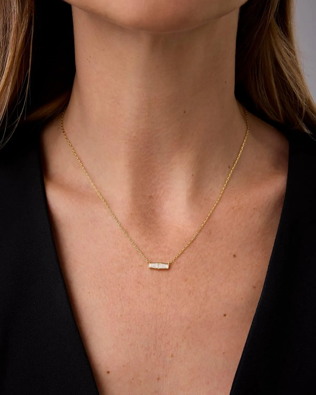 PAVOI 14K Gold Plated Dainty Tapered Baguette Cubic Zirconia Pendant Necklace | Trendy Chain Necklaces for Women