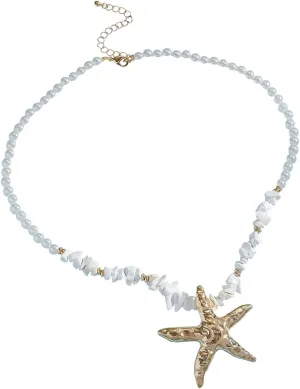 Pearl & Starfish Necklace, 1 Pc Boho Style Starfish Necklace, Elegant Necklace Accessory, Starfish Necklace for Women