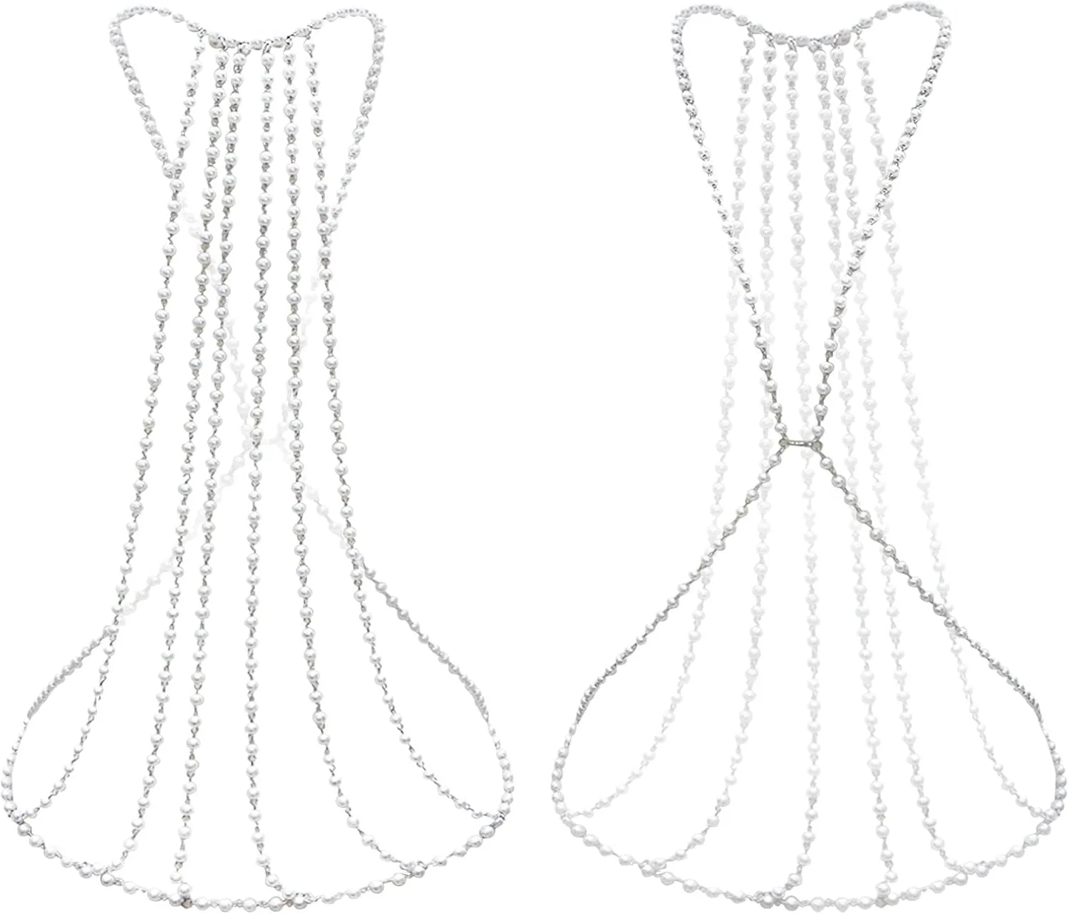 Pearl Body Chain for Women Elegant Multi Layer Pearl Necklace for Women Elegant Back Necklace with 5 Strand Draped Pear Waist Jewelry | Bridal, Evening Dress Accessory | Wedding,Party
