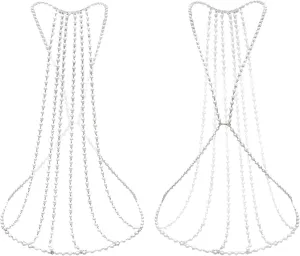 Pearl Body Chain for Women Elegant Multi Layer Pearl Necklace for Women Elegant Back Necklace with 5 Strand Draped Pear Waist Jewelry | Bridal, Evening Dress Accessory | Wedding,Party