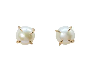 Pearl Gemstone Stud Earrings, Natural Pearl,18K Gold or Silver Plated, Push Back Closure, Hypoallergenic, Stone Earrings, White Earrings, Raw Crystal Earrings, Birthstone Earrings (Gold-Plated)