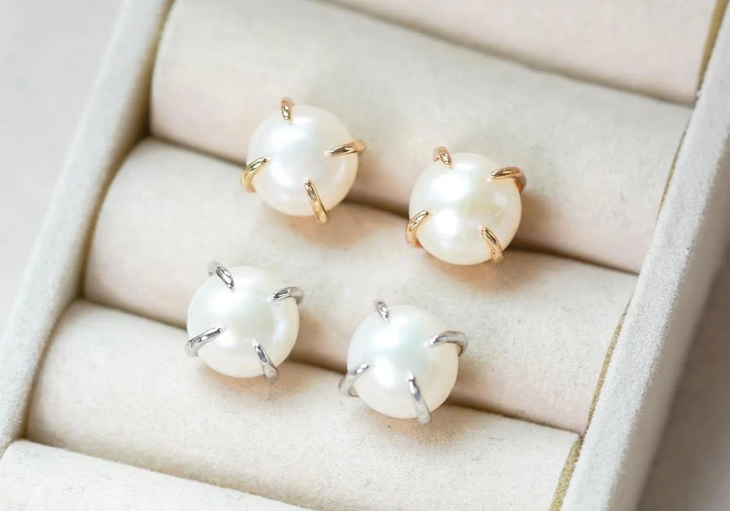 Pearl Gemstone Stud Earrings, Natural Pearl,18K Gold or Silver Plated, Push Back Closure, Hypoallergenic, Stone Earrings, White Earrings, Raw Crystal Earrings, Birthstone Earrings (Gold-Plated)