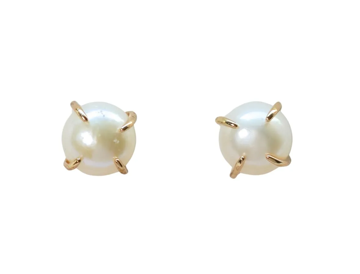 Pearl Gemstone Stud Earrings, Natural Pearl,18K Gold or Silver Plated, Push Back Closure, Hypoallergenic, Stone Earrings, White Earrings, Raw Crystal Earrings, Birthstone Earrings (Gold-Plated)