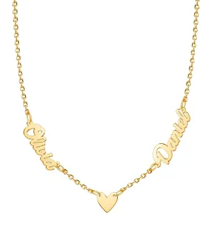 Personalized Handmade 2 Name Necklace with Heart Custom Nameplate Pendant Necklaces Handcrafted Name Jewelry for Women