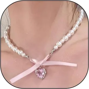 Pink Bow Pearl Chain Pendant Choker Necklace for Women,Trendy Heart Crystal Necklaces Jewelry Gifts