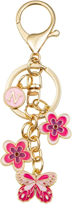 Pink Letter Keychain for Women Bag Charms Purse Charms Cute Stainless Steel Keychain Initial Letter Keys Charm Gifts