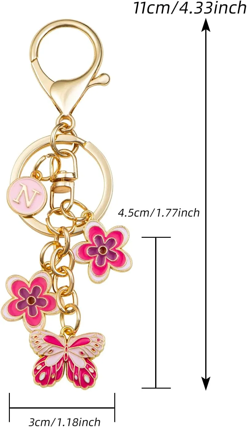 Pink Letter Keychain for Women Bag Charms Purse Charms Cute Stainless Steel Keychain Initial Letter Keys Charm Gifts