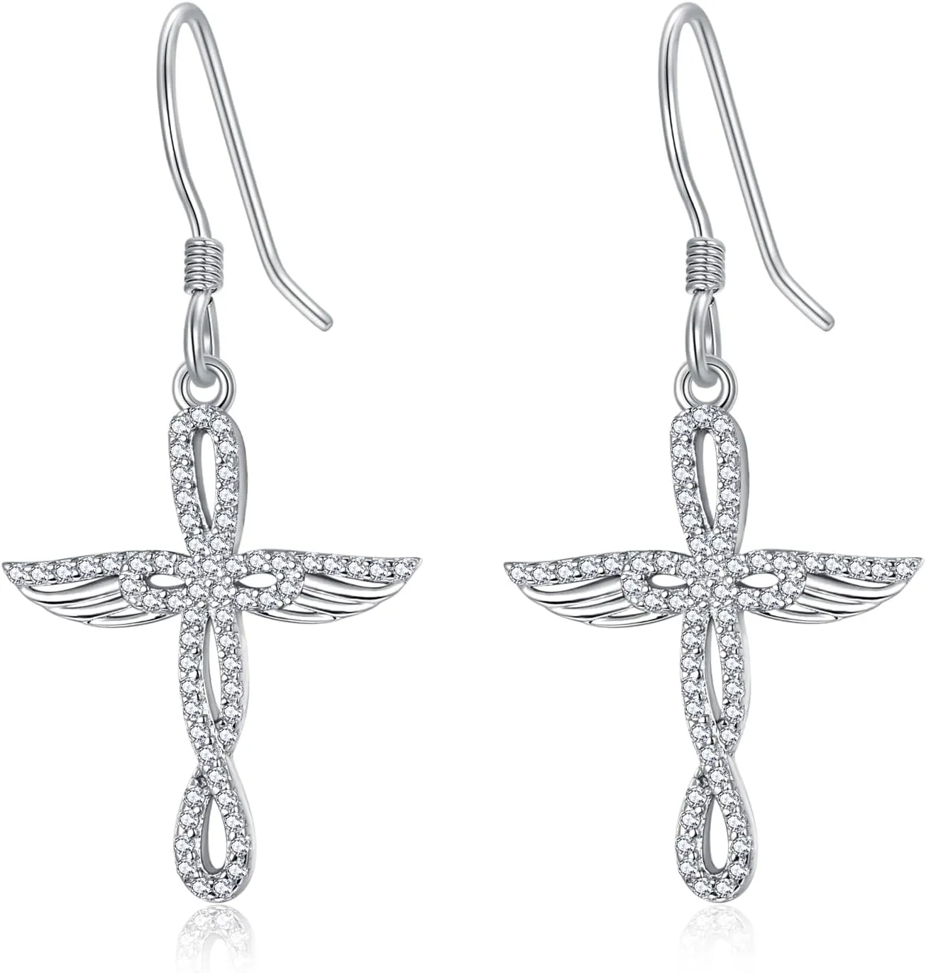 PRAYMOS Cross Earrings for Women 925 Sterling Silver Dangle Cross Earrings Hypoallergenic Silver Cross Earrings Angel Wing Design Religious Christan Faith Jewelry Christmas Gifts