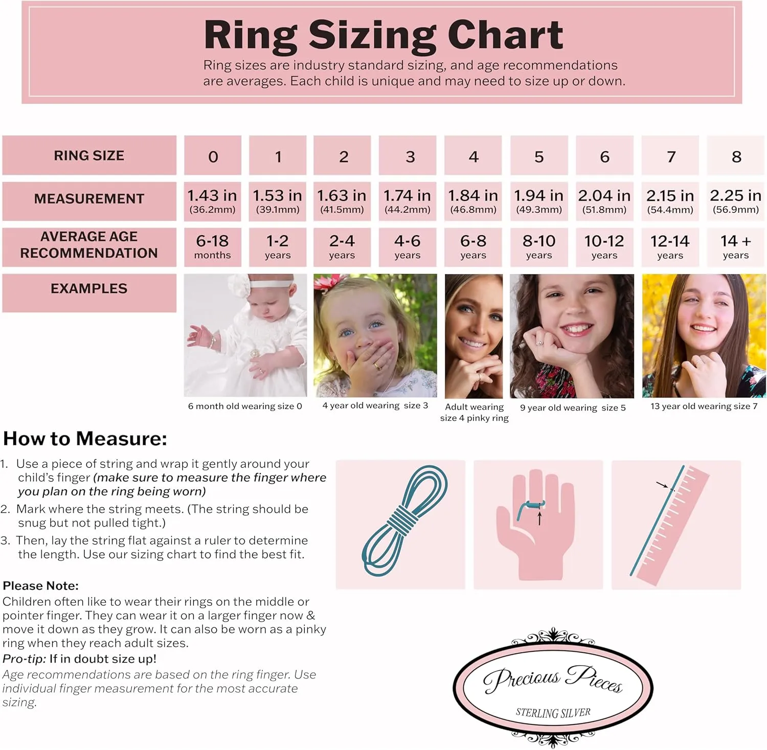 Precious Pieces Sterling Silver or 14K Gold-Plated Baby Ring, Twisted or Plain 2mm Band for Babies, Toddlers, Kids or Women