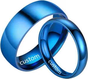Promise Rings Custom Rings for Women and Men,Promise Ring Stainless Steel 4/8MM Blue Ring with Polished Round
