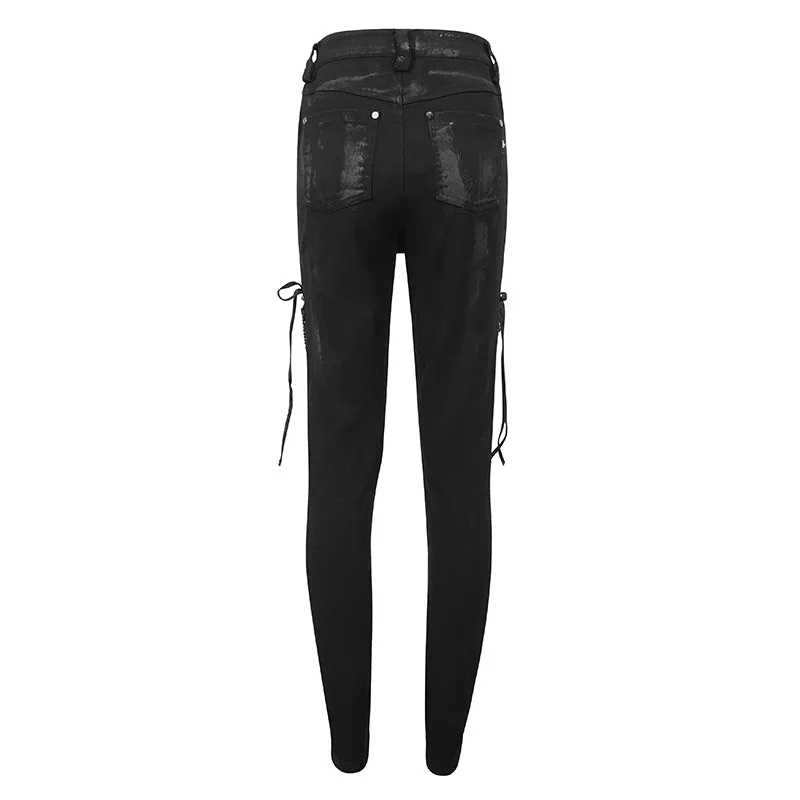 PT210 punk ripped mesh lace up trousers