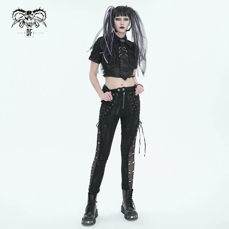 PT210 punk ripped mesh lace up trousers