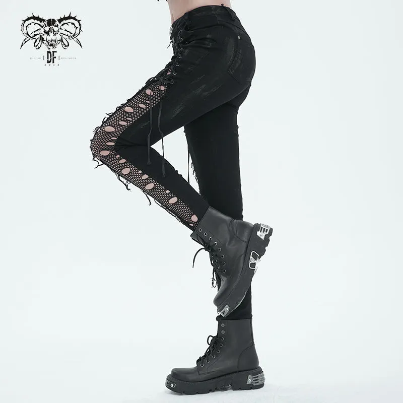 PT210 punk ripped mesh lace up trousers
