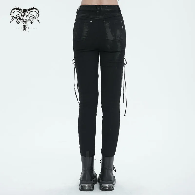 PT210 punk ripped mesh lace up trousers