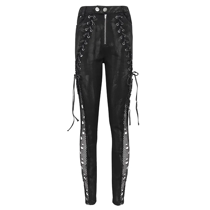 PT210 punk ripped mesh lace up trousers