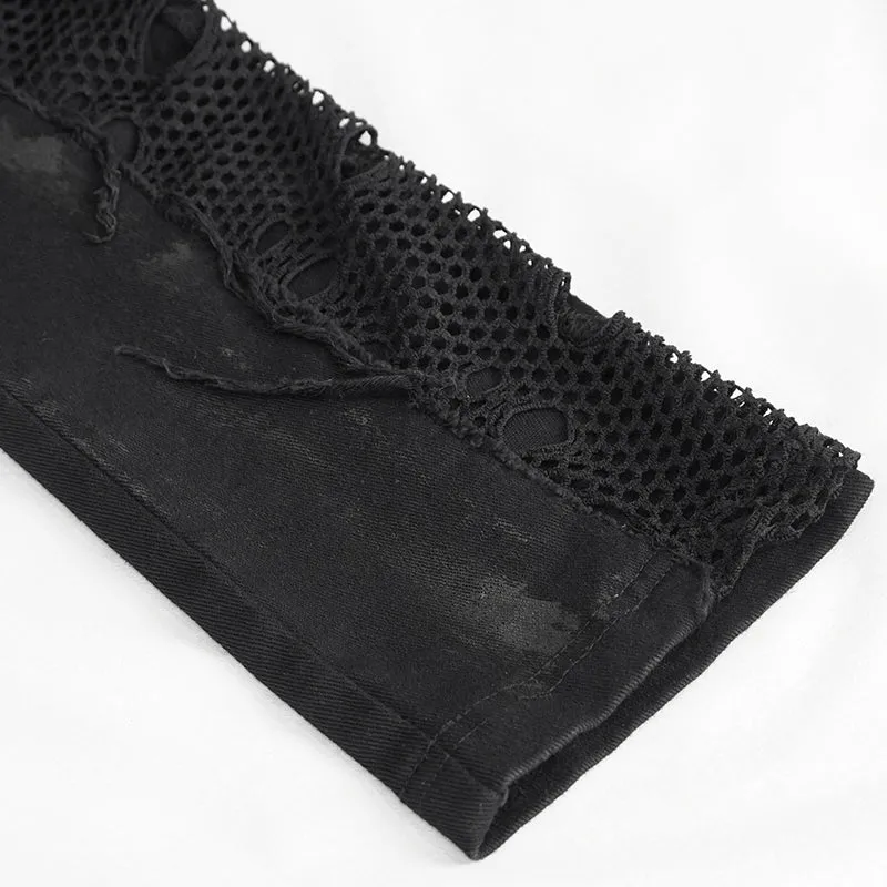 PT210 punk ripped mesh lace up trousers