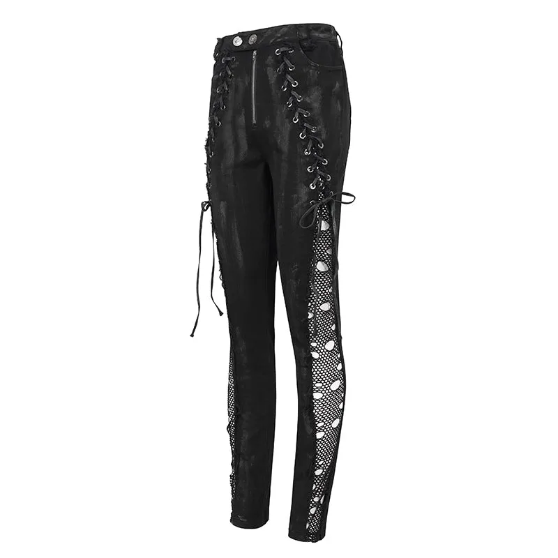 PT210 punk ripped mesh lace up trousers