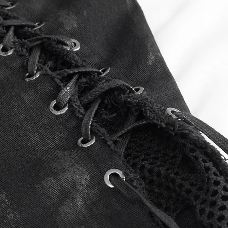 PT210 punk ripped mesh lace up trousers
