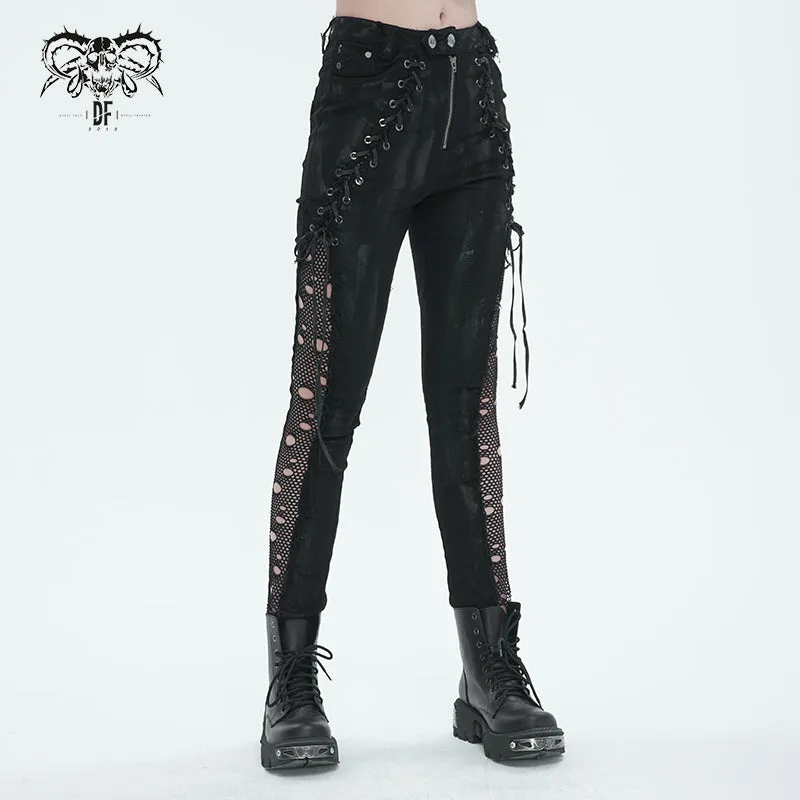 PT210 punk ripped mesh lace up trousers