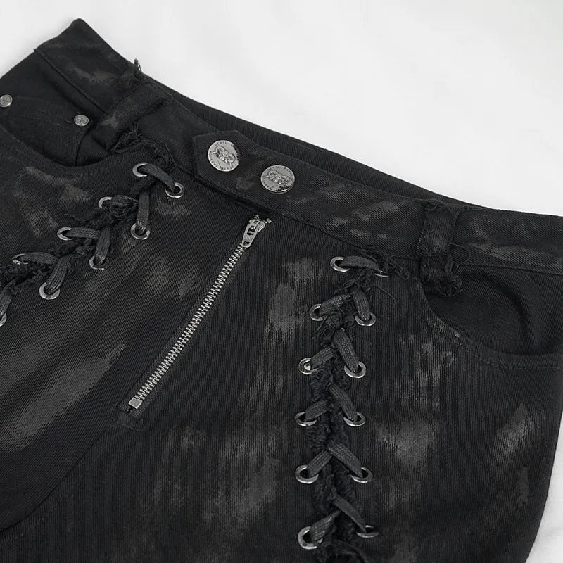 PT210 punk ripped mesh lace up trousers