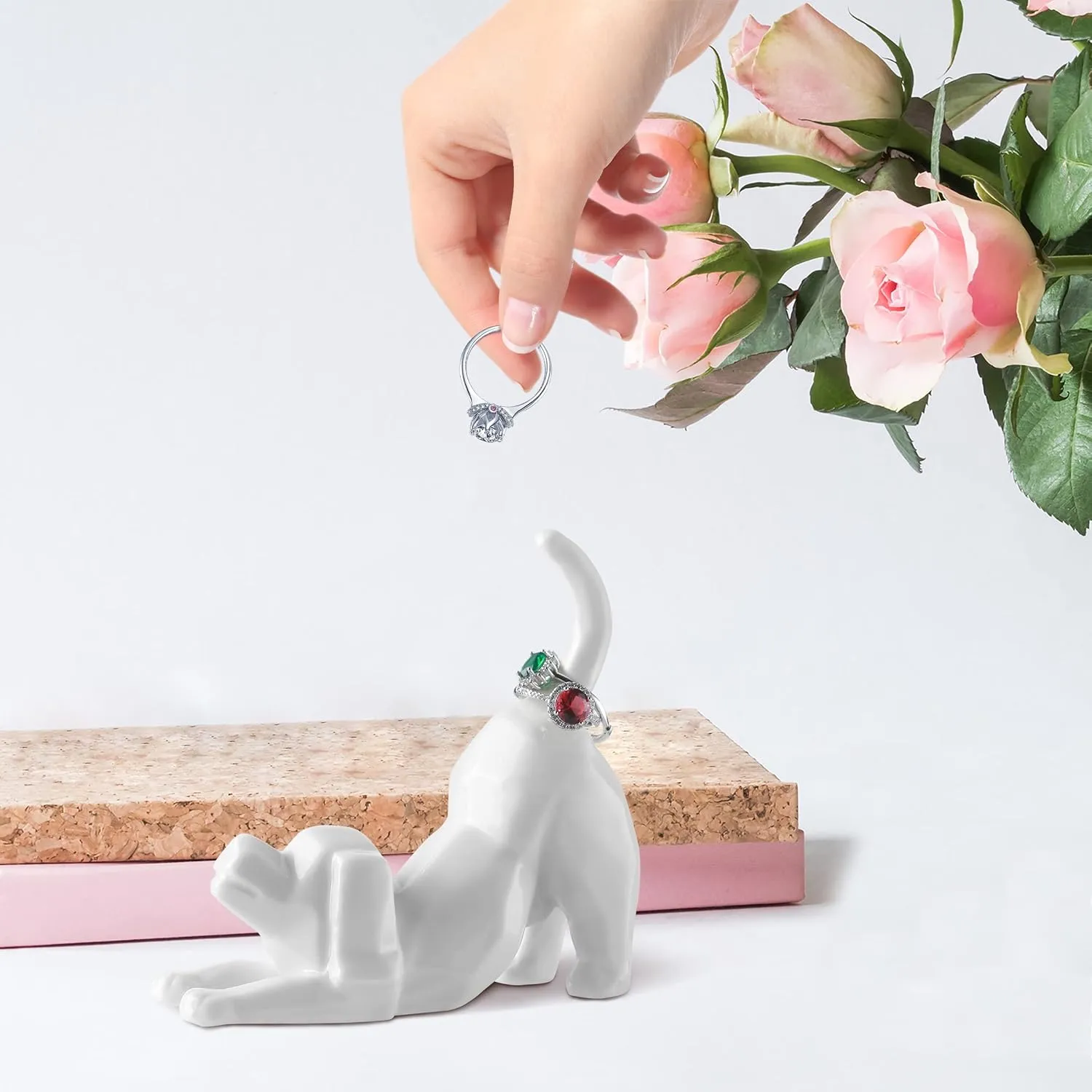 PUDDING CABIN Dog Mom Gift for Women, Dog Ring Holder Wedding Ring Stand, Dog Gift for Women/Men Birthday Christmas Valentines, Dog Figurine for Office Room Decor, Loss of Dog Sympathy Gift