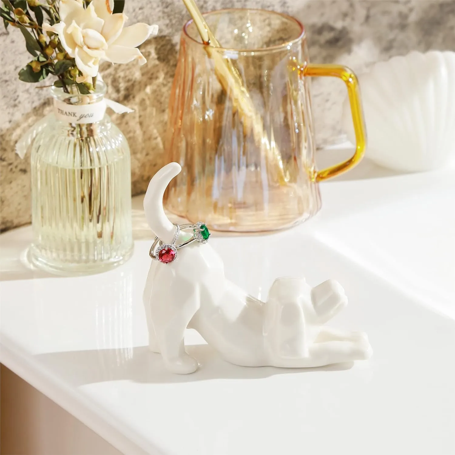 PUDDING CABIN Dog Mom Gift for Women, Dog Ring Holder Wedding Ring Stand, Dog Gift for Women/Men Birthday Christmas Valentines, Dog Figurine for Office Room Decor, Loss of Dog Sympathy Gift