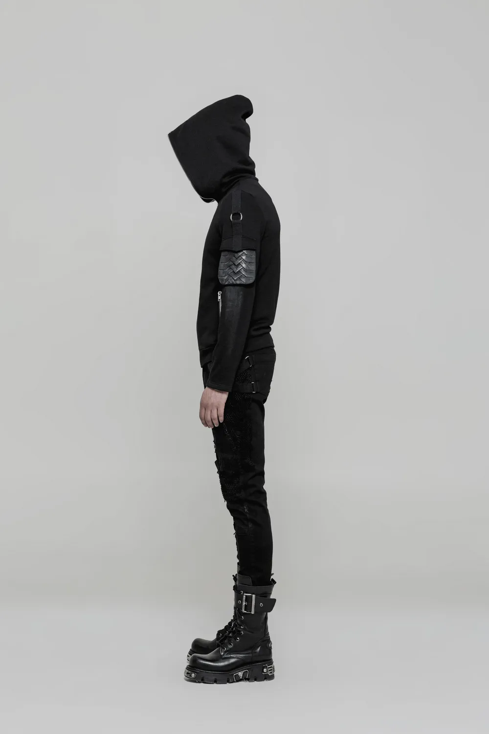 Punk Black Destroyed Jeans with Lace and Buckle